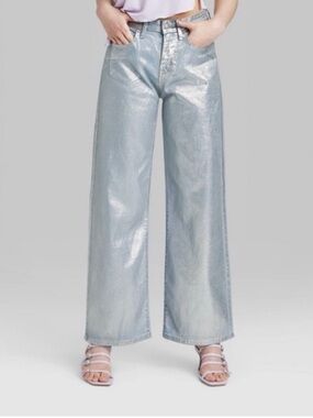 wild fable Metallic Light Blue Wide Leg Jeans